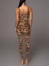 ZASUWA Female Leopard Print U Collar Jumpsuit