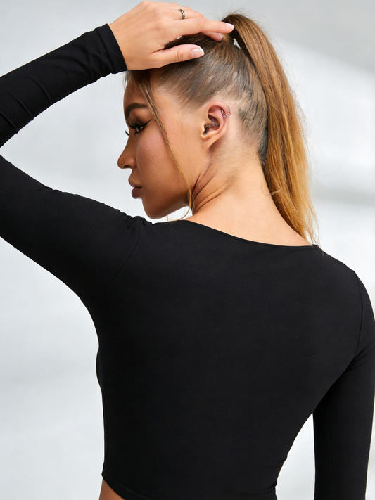 Square Collar with Chest Pads Thumbholes Long Sleeves