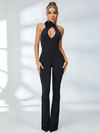 🖤ZASUWA Female Unique Flower Cutout Backless Flare Jumpsuits