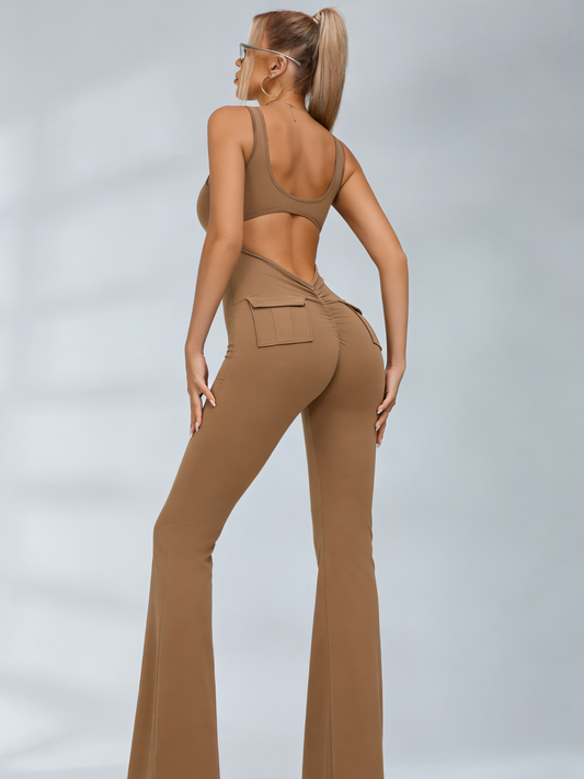 ZASUWA Female Sexy Cutout Pocket Flare Booty Cargo Jumpsuit