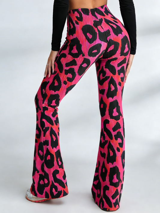 V-shaped Waist Contrast Color Leopard Print Flare Leggings