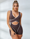 Sculpting Contrast Piping Cutout Short Romper