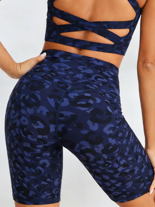 Printed High Waist Pocket Spandex Gym Booty Shorts