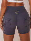 ZASUWA Female Elastic Hip Lifting Spandex Gym Cargo Booty Shorts