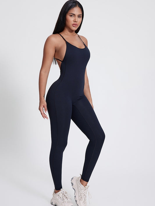 ZASUWA Female Cross Back U Collar Hip-lift Jumpsuit