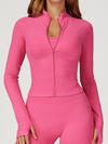 ZASUWA Female Solid Color Stand Up Collar Zipper Thumbholes Jacket