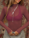 ZASUWA Female Sexy Sheer Mesh Not Including Inner Wear Long Sleeves