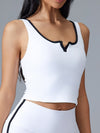 ZASUWA Female V-neck Contrast Color Stripes with Chest Pads High-rise Push Up Design Short Tracksuit