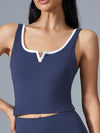ZASUWA Female V-neck Contrast Color Stripes with Chest Pads High-rise Push Up Design Short Tracksuit