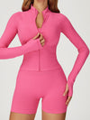 ZASUWA Female Solid Color Stand Up Collar Zipper Thumbholes Jacket