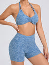ZASUWA Female Deep V Back Pocket Scrunch Bum Halter Backless Short Tracksuit