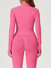 ZASUWA Female Solid Color Stand Up Collar Zipper Thumbholes Jacket