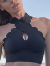 ZASUWA Female Lace Nude Sensation Elastic Tight Cross Halter Hollow Out Sports Bras