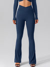 ZASUWA Female V-shape Waist Pocket Solid Color Split High-waisted Flare Pants