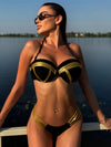 ZASUWA Female Sexy PU Stripes Hollow Out Bikini Set
