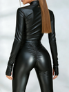 Faux Leather Zipper Lace Up Push Up Scrunch Bum Jumpsuit