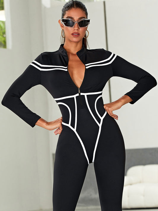 ❤ZASUWA Female Trendy Zipper Stripes Jumpsuit
