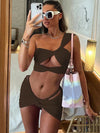 ZASUWA Female Sexy Solid Color Hollow Out Tailoring Folds Bikini Set
