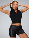 ZASUWA Female Glossy PU Faux Leather Peach Butt Spandex Gym Booty Shorts