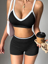 ZASUWA Female Contrast Color Stripe with Chest Pads Gather Shockproof Short Tracksuit