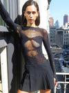 ZASUWA Female Sexy Hollow Out Crystal Fishnet Bodysuit