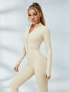 Push-Up Mesh Thumbhole Zipper Jumpsuit