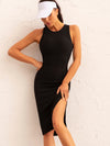 ZASUWA Female Ribbed Yoga Elastic Tight Hollow Out Quick Dry Short Dress