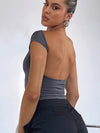 ZASUWA Female Solid Color Backless with Chest Pads Short Sleeves