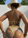 ZASUWA Female Sexy Backless Shine Leopard Print Crystal Bikini Set