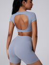 ZASUWA Female Deep V Solid Color Backless Short Sleeves