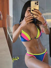 ZASUWA Female Contrast Color Hollow Out Leopard Print Beach Bikini Set