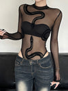 ZASUWA Female Mesh Snake Print Bodysuit