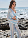 ZASUWA Female Sexy Fishnet Contrast Color Hollow Out 2-Pieces Swimwear Cover-up Without Bikini