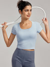 ZASUWA Female Hollow Out Backless U Collar Ribbed Short Sleeves