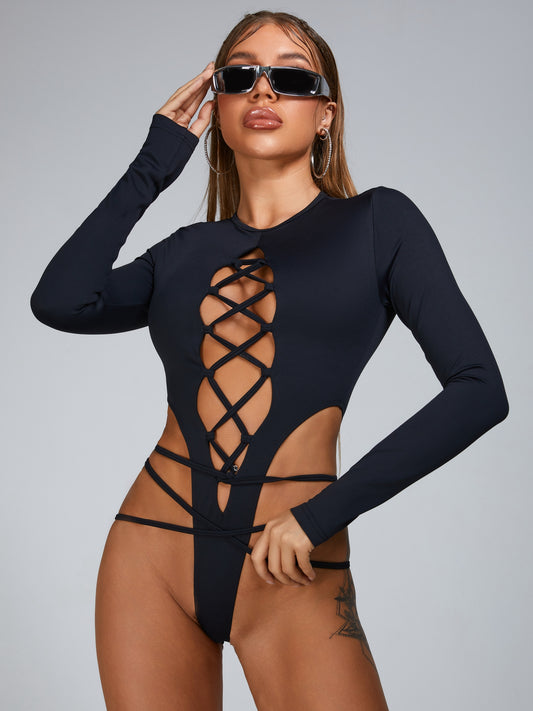 🖤ZASUWA Female Fashion Lace-up Bodysuit