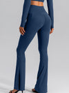 ZASUWA Female V-shape Waist Pocket Solid Color Split High-waisted Flare Pants