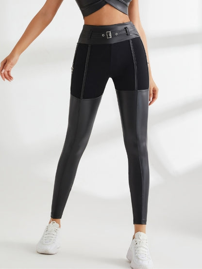 ❤PU Glossy Metal Buttons Hip-lift Leggings