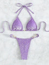 ZASUWA Female Leopard Print Glossy Coral Fleece Pearl Beach Bikini Set