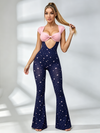 Floral Print Bow Front Flare Leg Jumpsuit