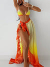 ZASUWA Female Gradient Contrast Color Flounce Mesh 3-Pieces Bikini Set