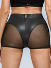 ❤ZASUWA Female Sexy Faux Leather Fishnet Micro Hot Shorts
