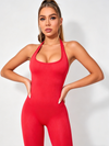 Ribbed Backless Halter Scrunch Bum Jumpsuit