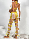 ZASUWA Female Sexy Contrast Color Fishnet Hollow Out 2-Pieces Without Bikini Set Swimwear Cover-up