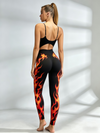 Black Cutout Sports Bra & Flame Print Jumpsuit