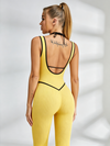 Ribbed Cutout Halter Active Jumpsuit With Bras