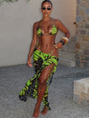 ZASUWA Female Sexy Hot Tie-dye Butterfly Print Mesh 3-Pieces Bikini Set