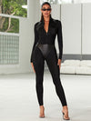 ❤ZASUWA Female Faux Leather Zipper Stand Collar Jumpsuit