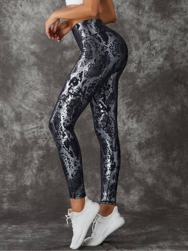 Hochtaillierte Leggings mit Bronzeschlangenmuster