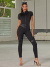 🖤ZASUWA Female PU Half Zipper Peach Booty Jumpsuit