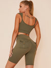 ZASUWA Female Pockets Spandex Gym Booty Cargo Shorts